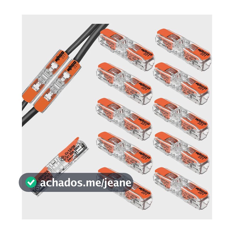 Kit 10 Conector Emenda Inline 2 Polos 4mm 32a 221-2411 Wago
