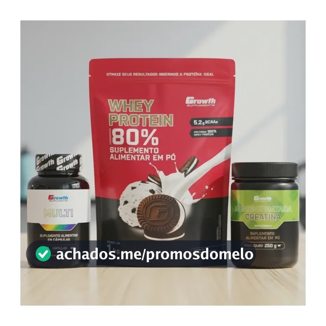 Kit Growth: Whey Protein Cookies And Cream 1kg + Multivitamínico 120 Cáps + Creatina 250g
