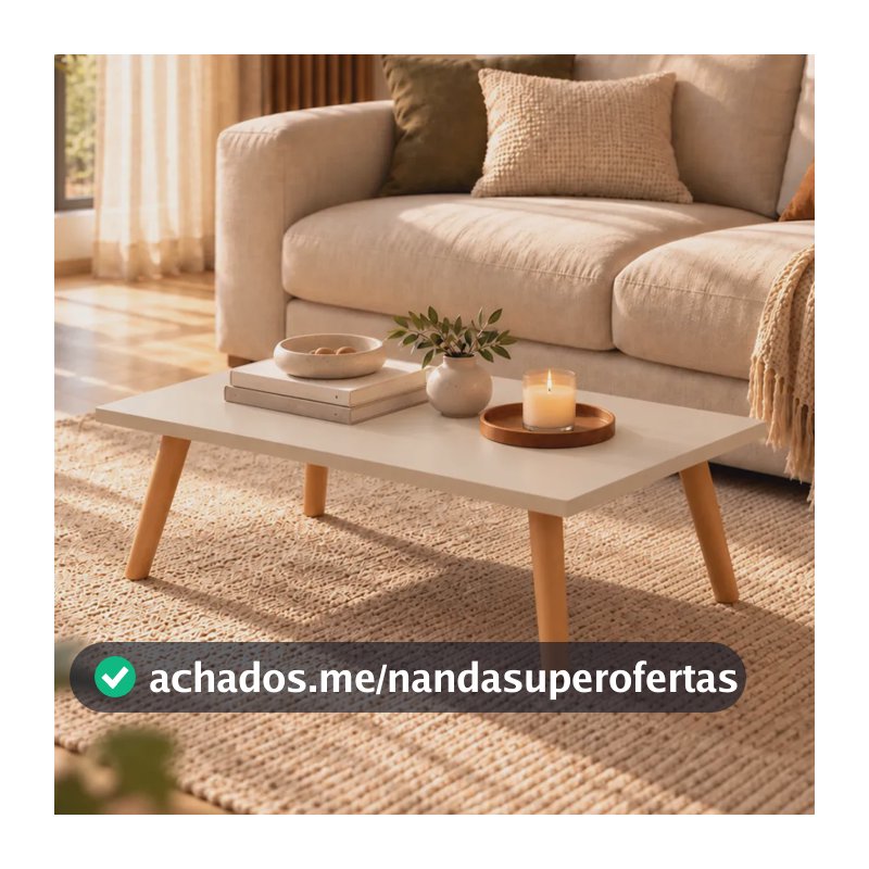 Mesa De Centro Retangular Grande Off White Sala De Estar Mesa Centro Moderna 65x45 Com Pés De Madeira Maciça