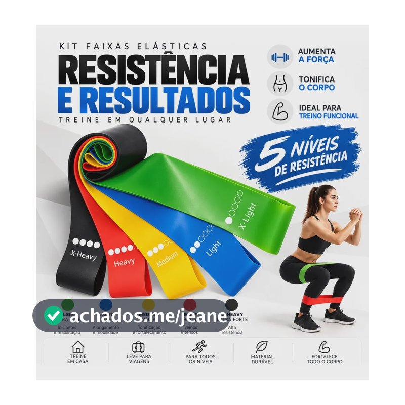 Kit 5 Niveis Faixa Elástica Mini Band Treino Exercicios Yoga Preto-vermelho-amarelo-azul-verde