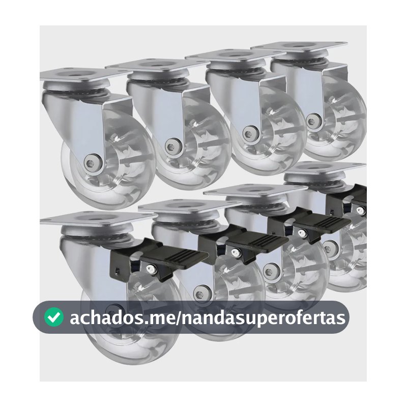 Kit 8 Rodinhas Para Moveis Rodízio Roda HD 50mm Silicone Reforçada Giratória Com Trava 2 Polegadas Com Placa E Freio Gel