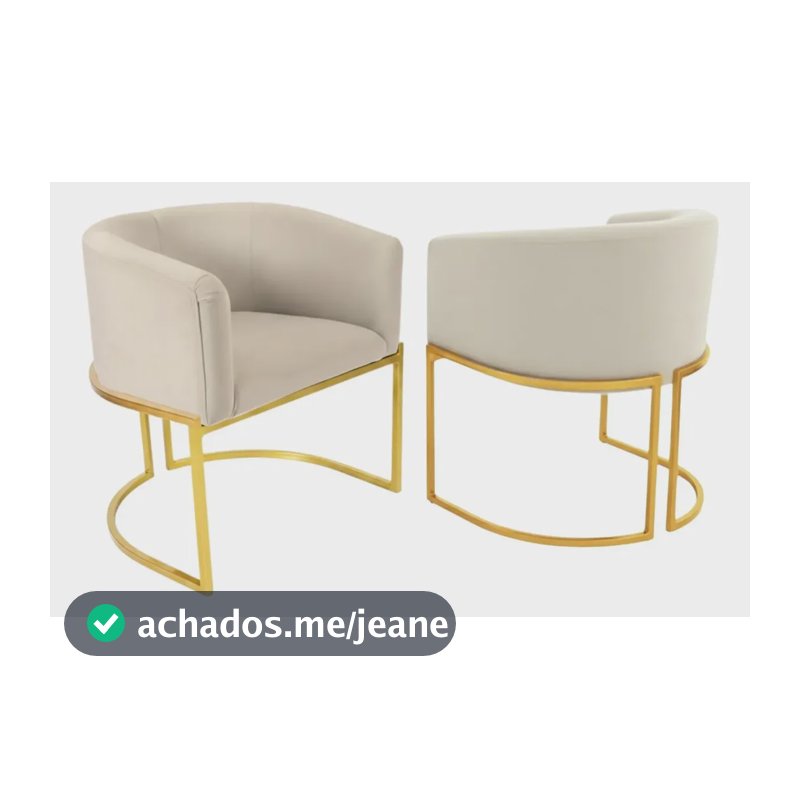 Poltrona Luxo Ferro Veludo Sala Luxousa Base Dourada Lux Bege Liso