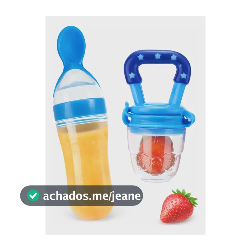 Kit Chupeta Alimentadora Frutinhas Mamadeira Colher Dosadora Azul