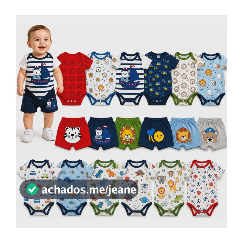 Kit 6 Peças Roupa De Bebê Body Divertido Estampado Algodão Sortido M (2-4 Meses) Animal Print