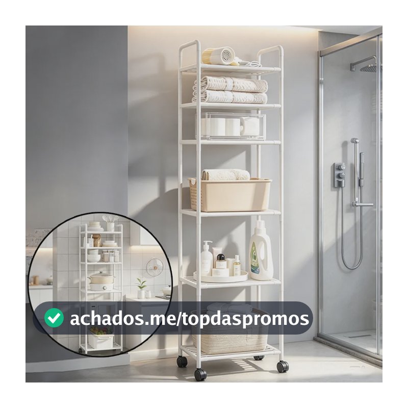Rack Estante Organizador 6 Níveis Com Rodas Cozinha Banheiro Branco