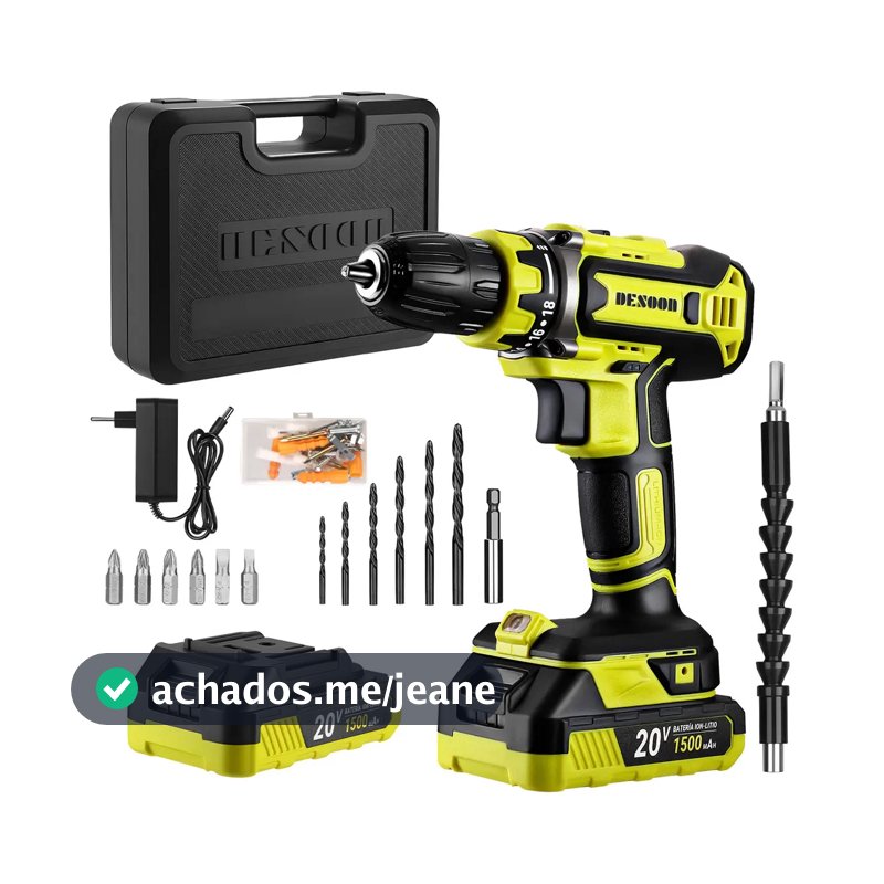 Parafusadeira DESOON 20V Com Motor de Cobre, Maleta e 13 Acessórios