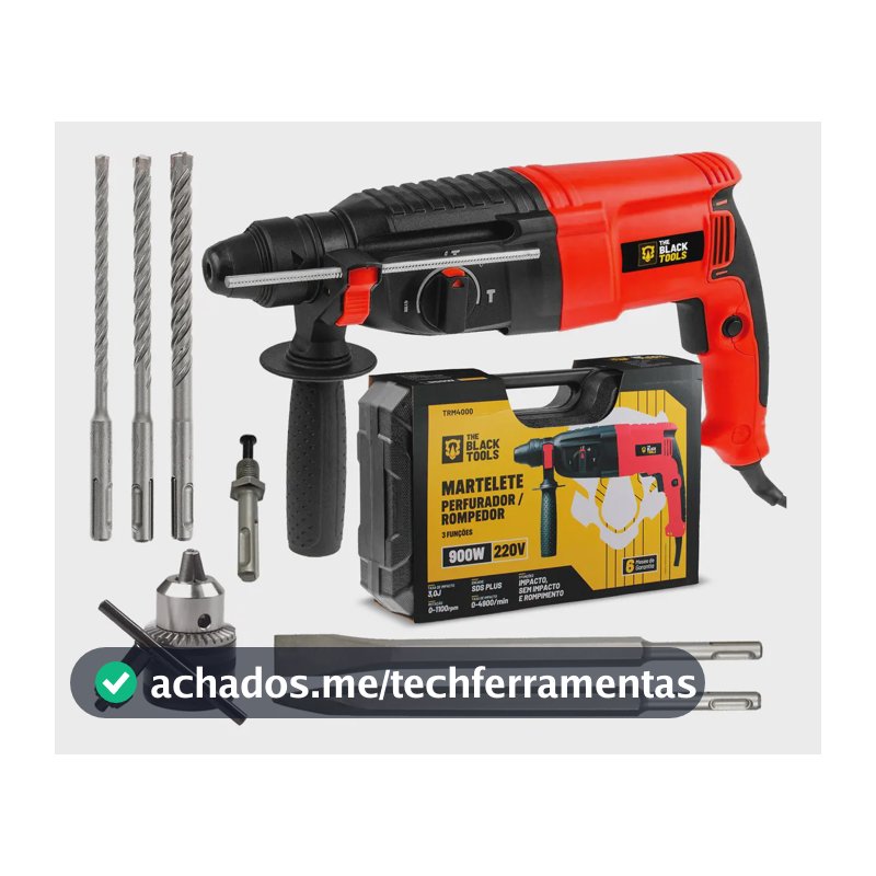 Martelete Perfurador Rompedor Professional 26mm 900w Sds Plus 3j Com Maleta E Acessorios Trm-4000 The Black Tools