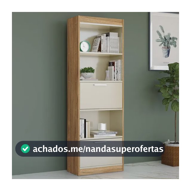 Organizador Multiuso Vertical 5 Prateleiras 2 Portas Livros Off White/nature