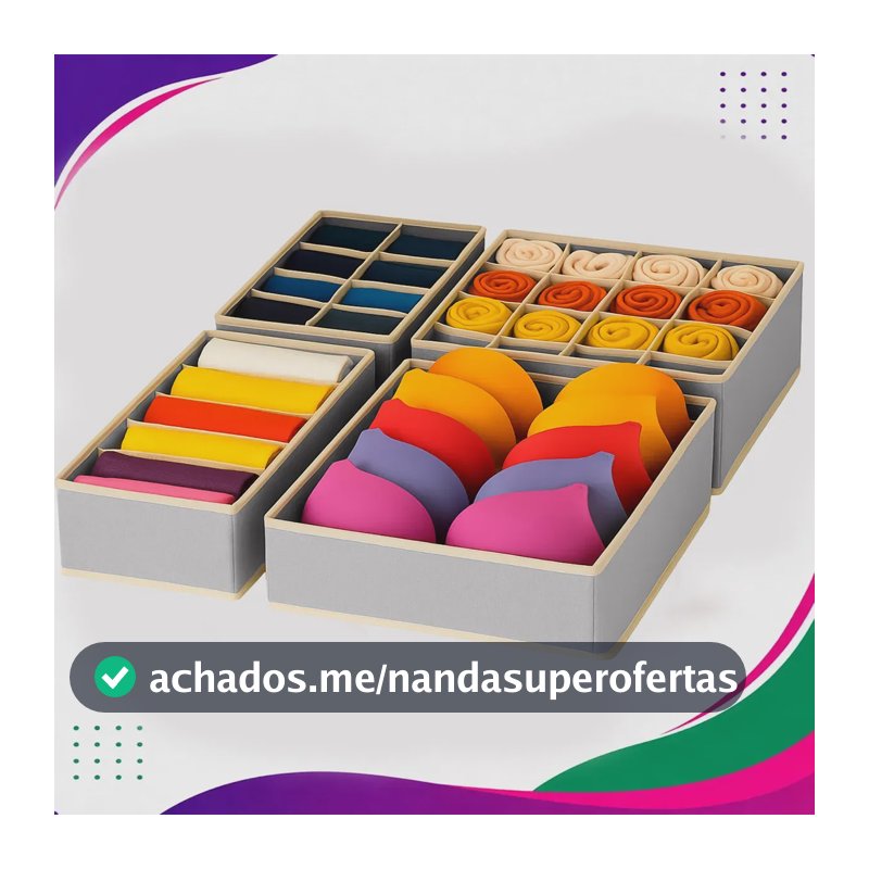 Kit 4 Colmeias Organizadoras De Gaveta 45 Divisórias Tender Trove TNT Cinza Para Lingerie E Meias