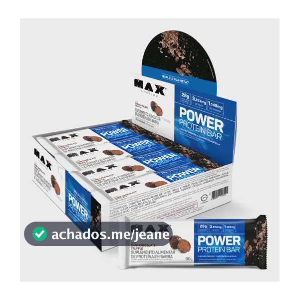 Barra de Proteína 90g 8un Power Protein Bar Max Titanium Protein Bar 28g Proteína Sabor Trufa de Chocolate Amargo