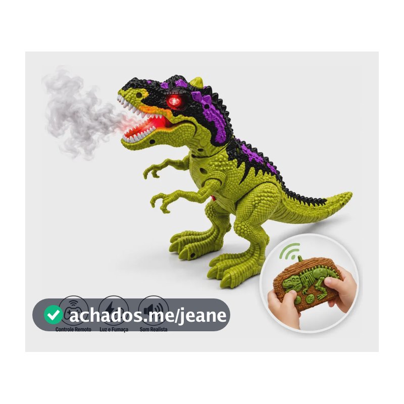 Dinossauro Rex Controle Remoto Anda Solta Fumaça Luz E Som De Rugido Brinquedo Robô Dino Trex Realista Interativo Infantil Presente Criança Marca Lar Commex