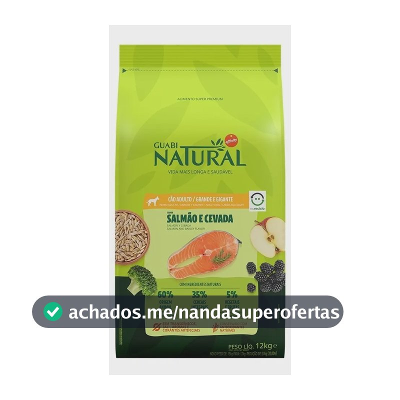 Ração Seca Natural Super Premium para Cães Adultos de Raça Grande/Gigante com Salmão e Cevada 12 kg