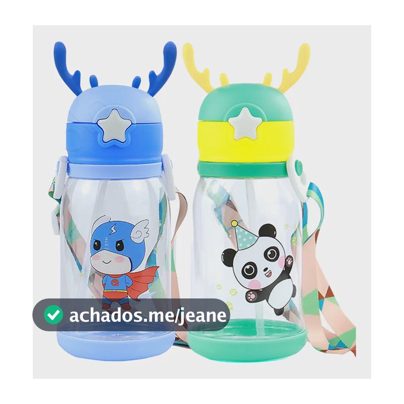 Kit 2 Garrafa Copo De Alce Água Infantil Criança 600ml Azul-verde