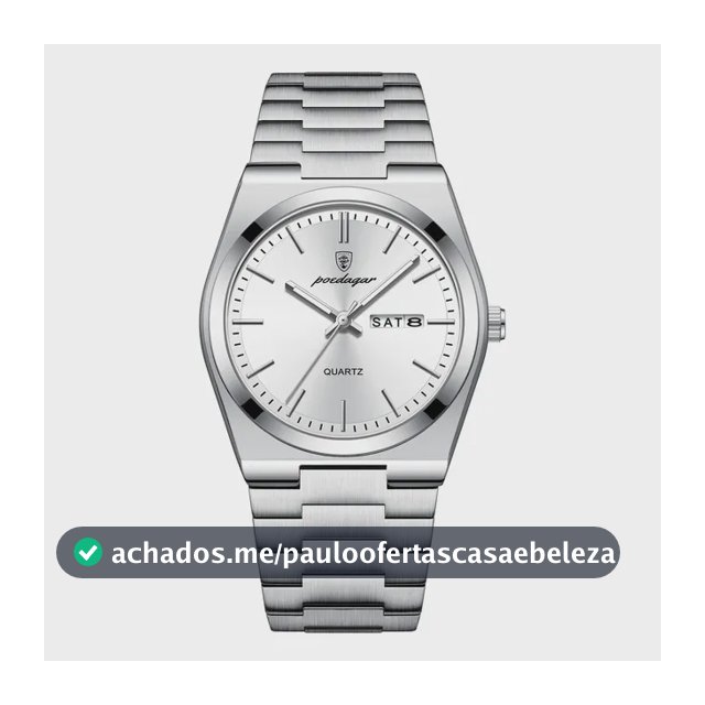 Relógio Poedagar Masculino Quartzo Prata Aço Inoxidável Luxo Prateado Branco