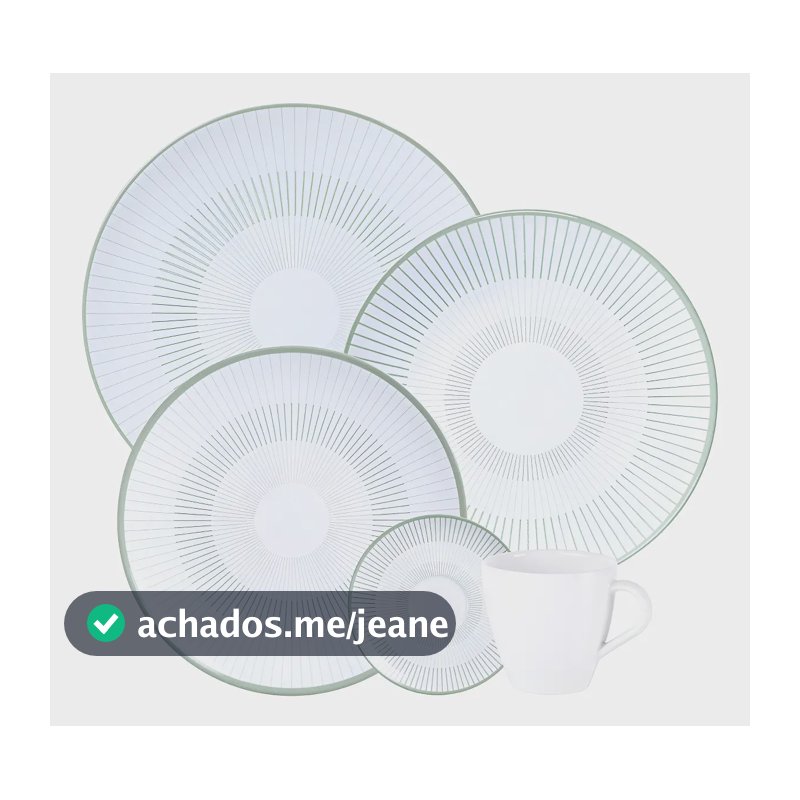 Aparelho De Jantar Lineare Tramontina em Porcelana Decorada com Listras Verdes 20 Peças