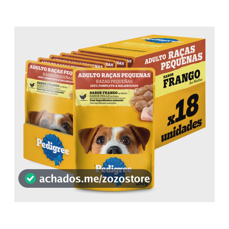 Kit Ração Úmida Pedigree Sachê Frango Cães Adultos 18 Un