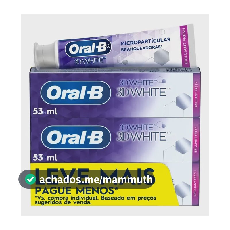 Pasta de Dente Oral-B 3D White Branqueadora, 3 Unidades de 70 g