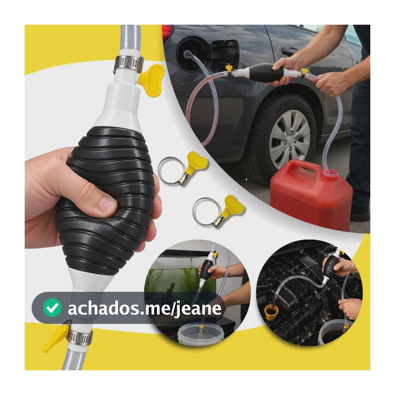 Bomba de Sucção Manual para Retirar Oleo Transferência de Gasolina Etanol Tanque Agua Aquario Mangueira Gurumania
