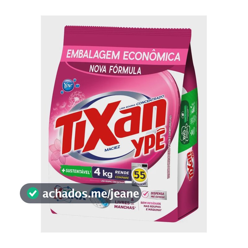 Lava Roupas Em Pó Concentrado Maciez Sachê 4kg Tixan Ypê