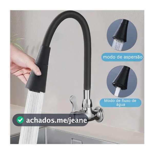 Torneira De Pia Gourmet Flexível De Parede Jato Com Aerador Para Cozinha Cor Preto Larde