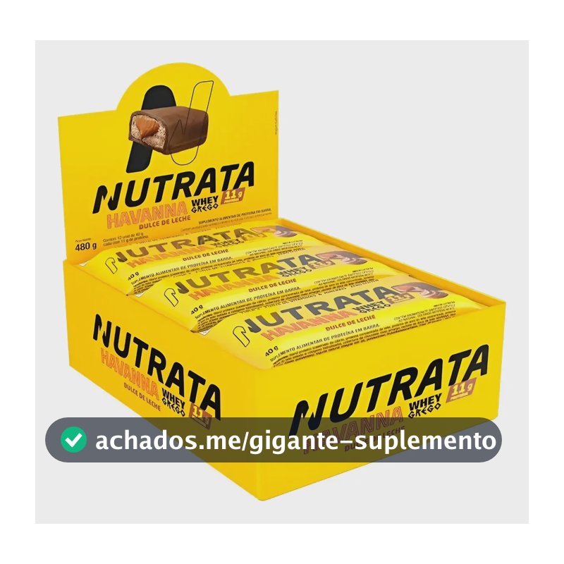 Whey Bar Grego Havanna 12 Un 40g Com Whey Protein Nutrata Sabor Dulce De Leche