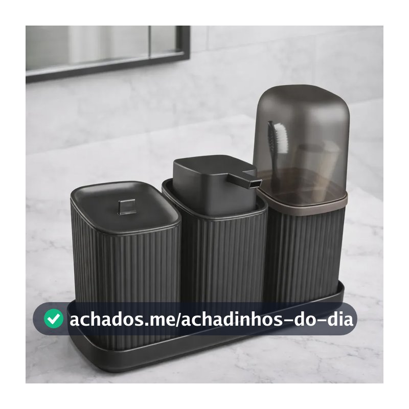 Kit Para Banheiro Pia Lavabo 3 Peças Com 1 Bandeja Dispenser Porta Sabonete Líquido Algodão Cotonete Escova Pasta