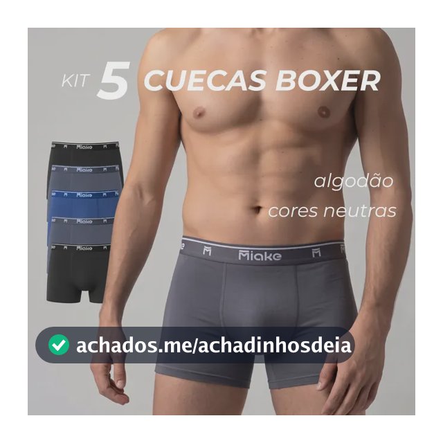 Kit 5 Cuecas Boxer Algodão Premium Cotton Original Masculino