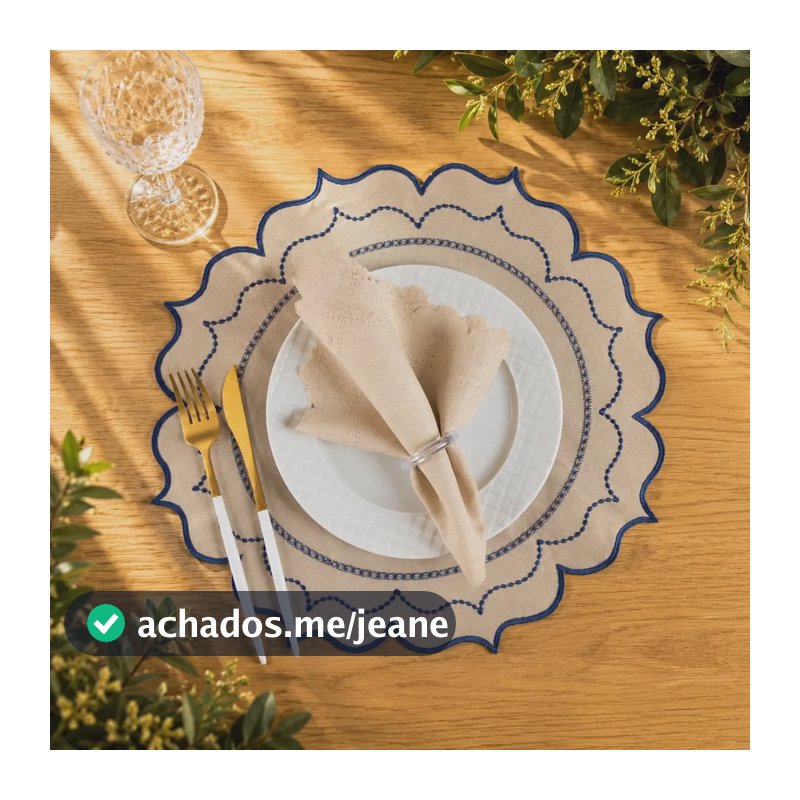 Kit Americano 12 Peças Sousplats E Guardanapos Mesa Elegante Italia Avelã/marinho