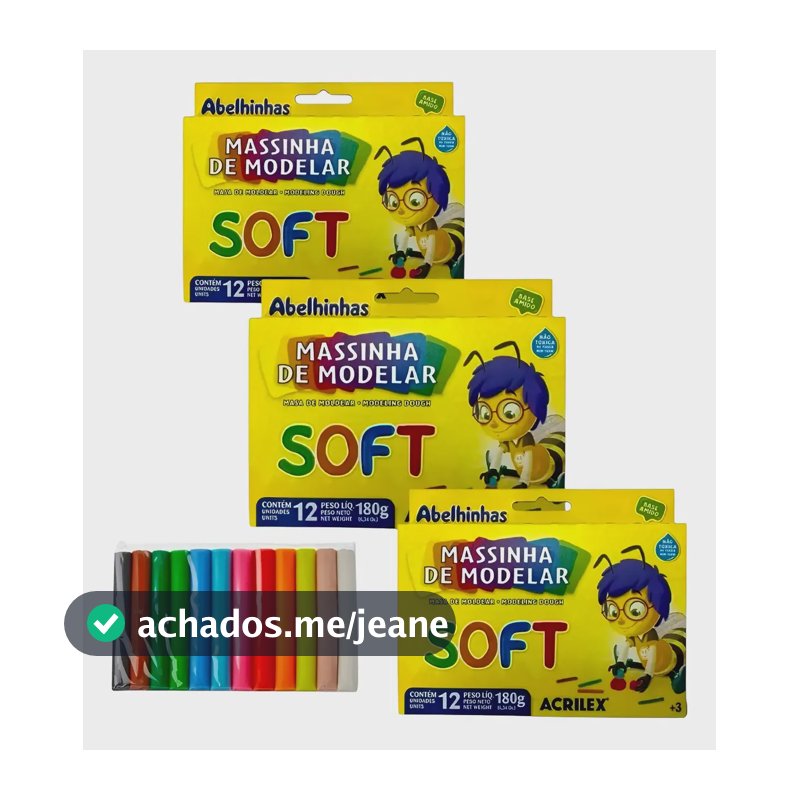 Kit 3 Massinha De Modelar Soft Acrilex 12 Cores Infantil Colorida