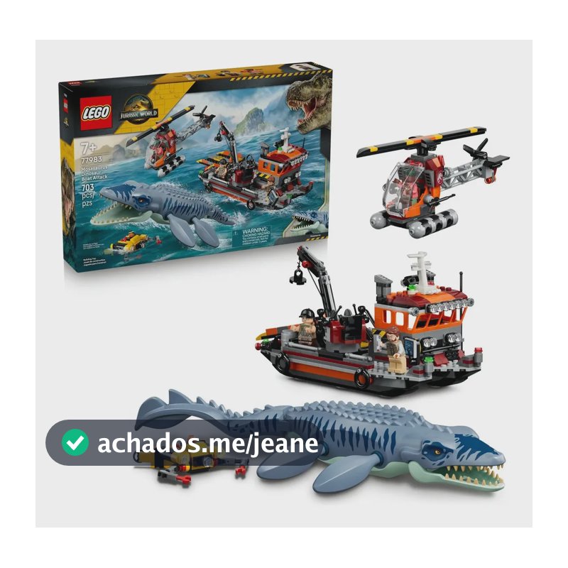 LEGO Jurassic World Ataque ao Barco de Dinossauro Mosassauro 77983; Brinquedo de montar para recriar aventuras inspiradas no filme; Presente para fãs de dinossauros; 7+