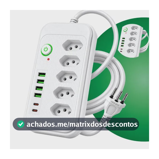 Filtro De Linha Extensão Elétrica 5 Tomadas Usb Type Bivolt 4 USB Tipo C
