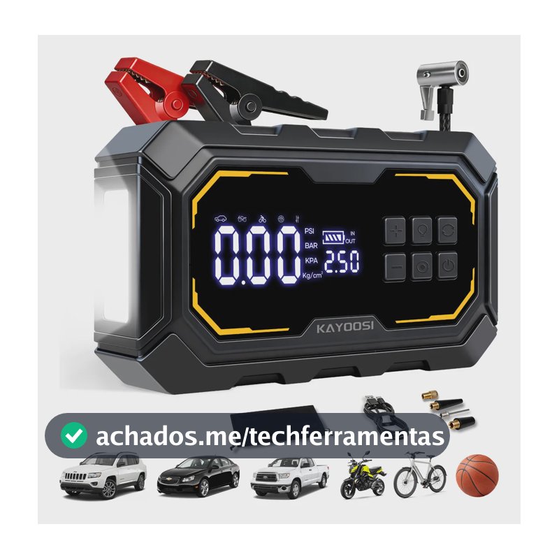 Auxiliar Partida Bateria Compressor Ar Inteligente Emergência Portátil Veicular Compressor Ar
