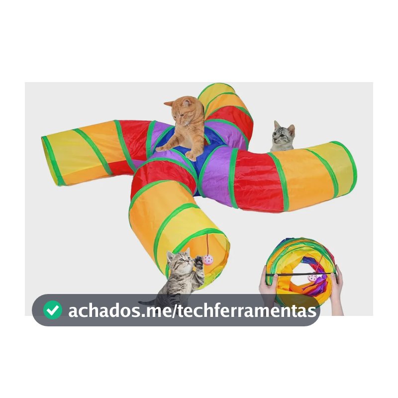 Brinquedo Gato Tunel Para Gato Interativo Dobrável 4 Saídas Colorido