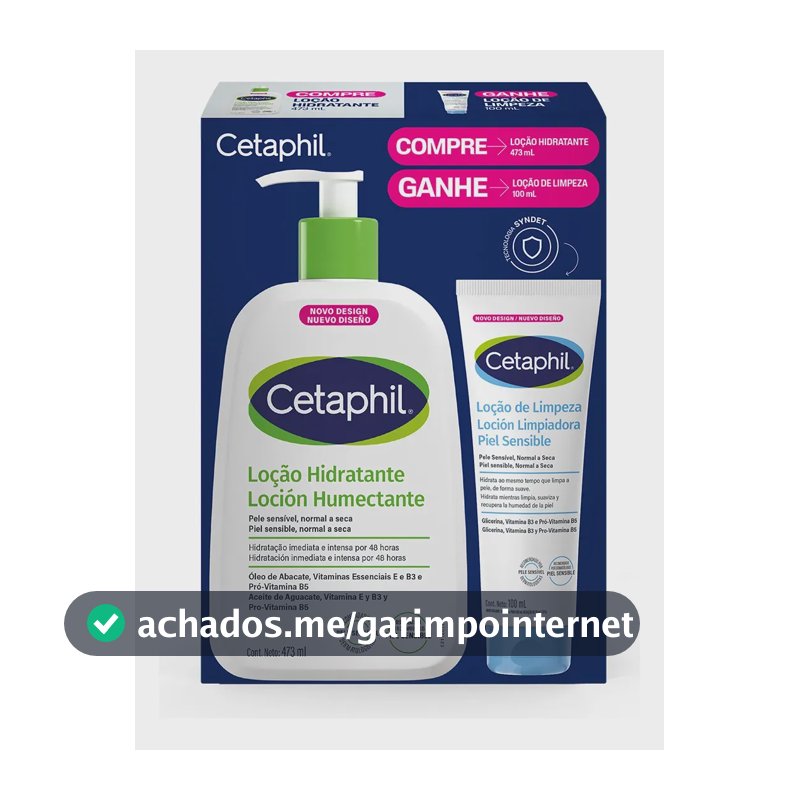 Kit Cetaphil Loção Hidratante 473ml + Loção de Limpeza 100ml - Hidratação 48h Corporal e Facial para Pele Sensível, Normal a Seca