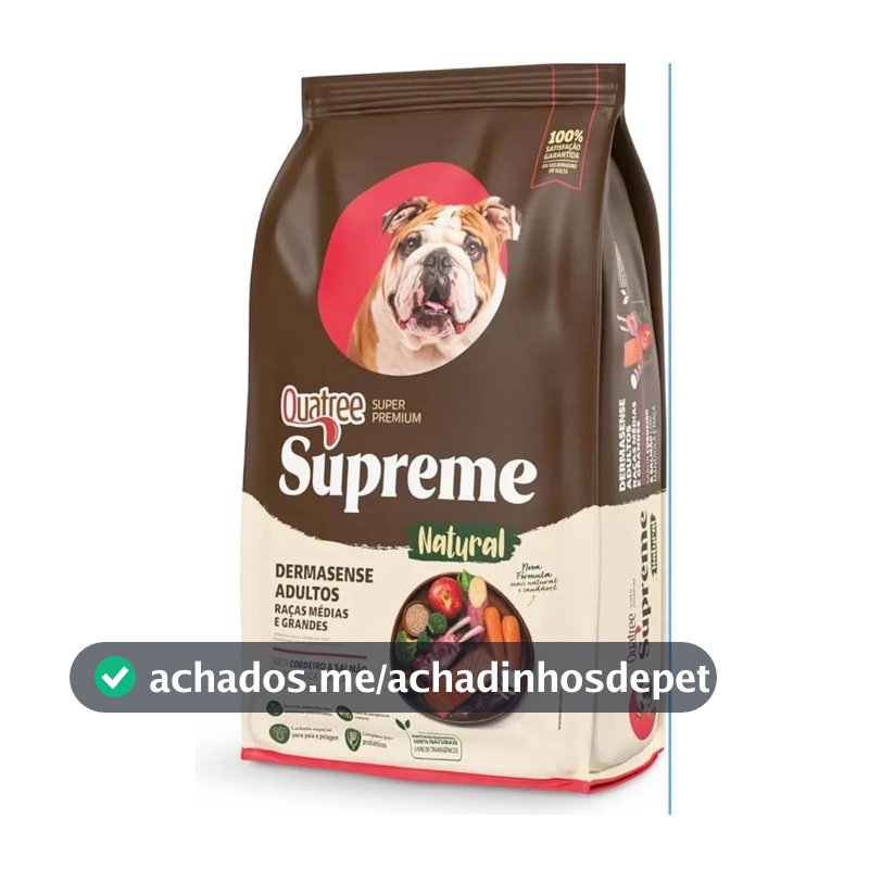 Ração Seca Quatree Supreme Dermato para Cães Adultos Sabor Cordeiro/Salmão 15kg