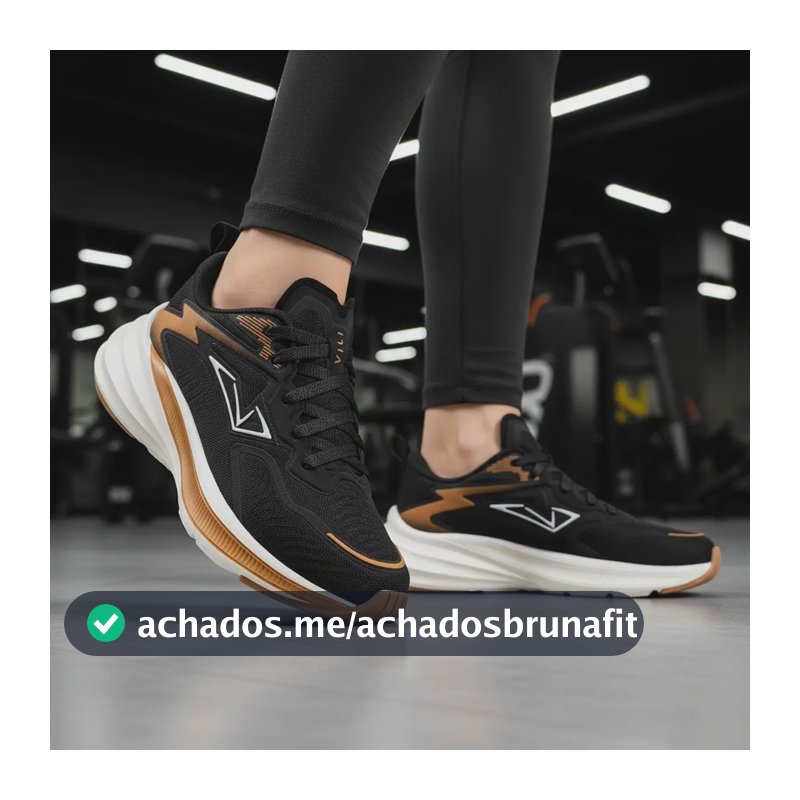 Tênis Feminino Olimp Vili Ace Academia Caminhada Treino Eva Preto Golden 34 Br