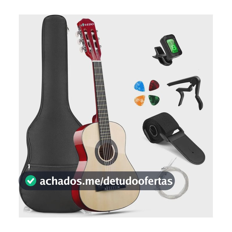 Violão Acústico Vedo 30in Para Iniciantes E Adolescentes Violão Iniciante Nylon Violão Clássico 1/4-Amarelo
