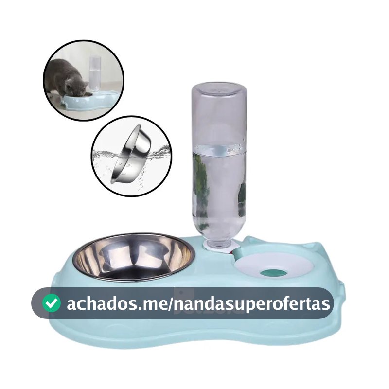 Comedouro E Bebedouro Automático Para Cães E Gatos Filhotes Cor Azul