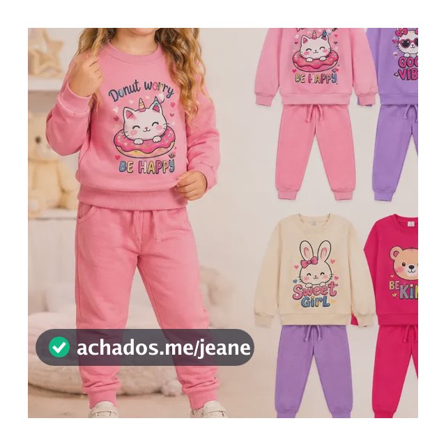 Kit 4 Peças Moletom Infantil Menina 2 Conjunto Frio