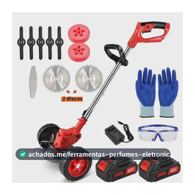 Roçadeira Eletrica cortador de grama 48V Bivolt 2 baterias portátil sem fio com rodas
