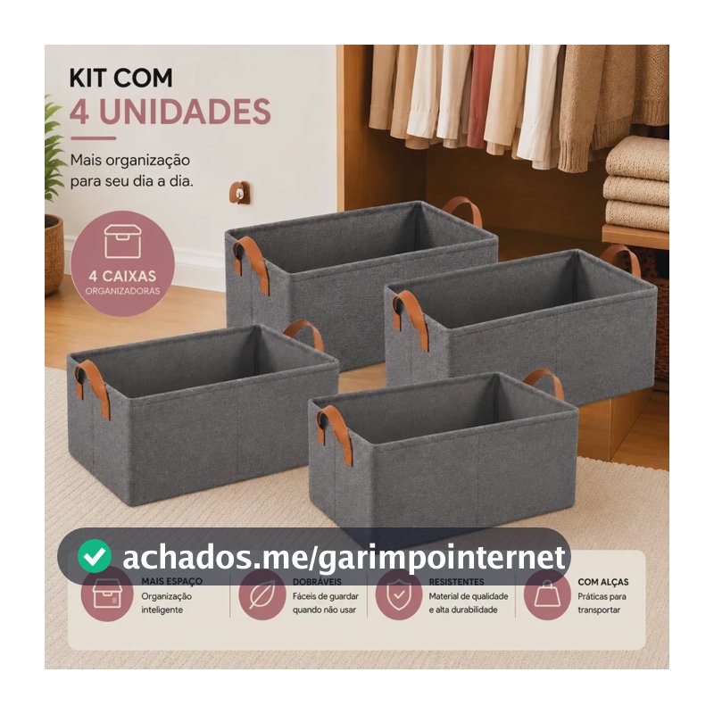 Kit 4 Caixas Organizadora para Guarda Roupa e Gavetas Cesto Organizador Multiuso de Roupas Íntimas e Camisas