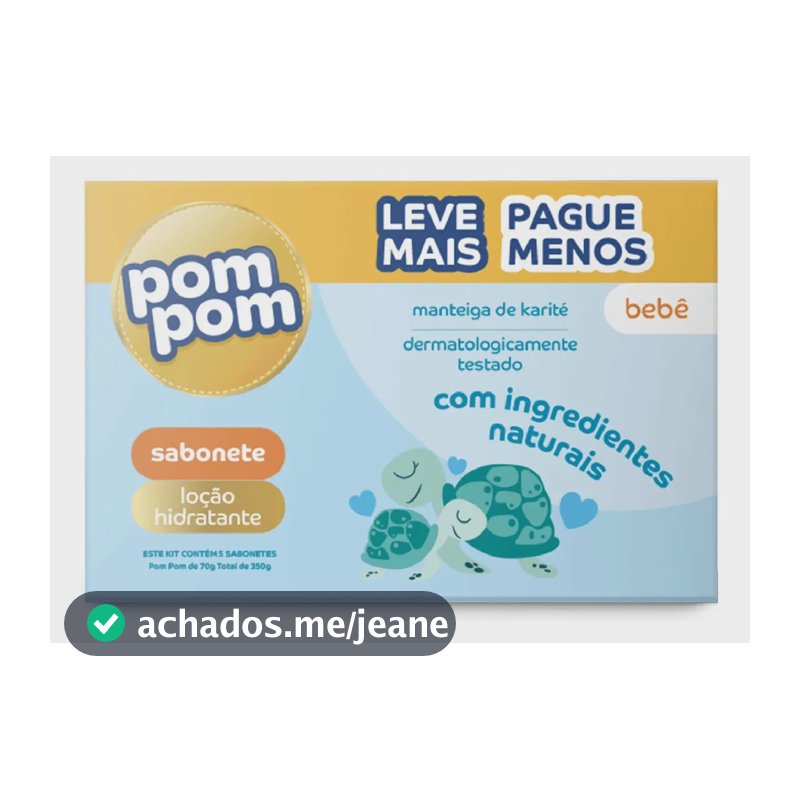 Kit Sabonete em Barra Pom Pom Manteiga de Karité com 5 Unidades de 70g