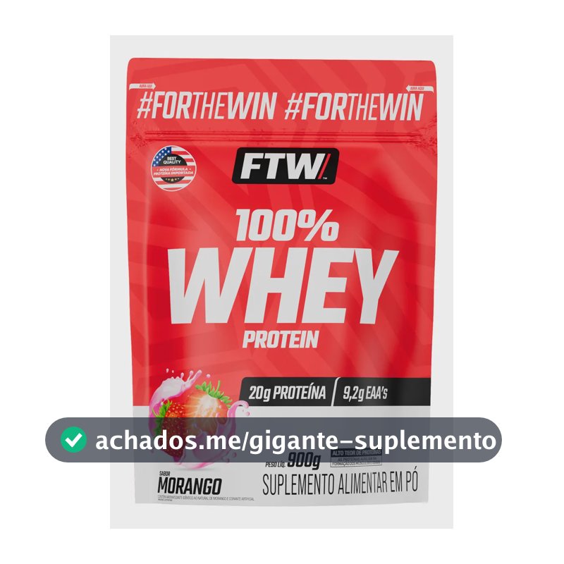 Whey Protein 100% Concentrado Refil 900g Sabor Morango - FTW