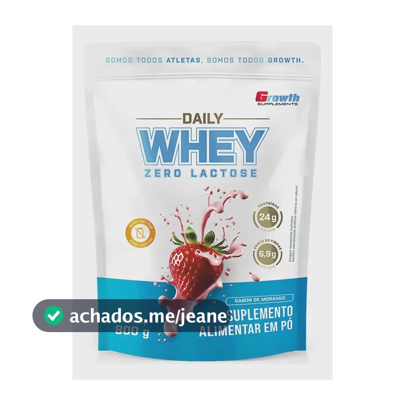 Daily Whey Protein Zero Lactose 800g Growth Supplements Morango