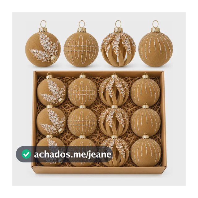 12 Bolas De Natal Veludo Com Strass Marrom-claro Solid