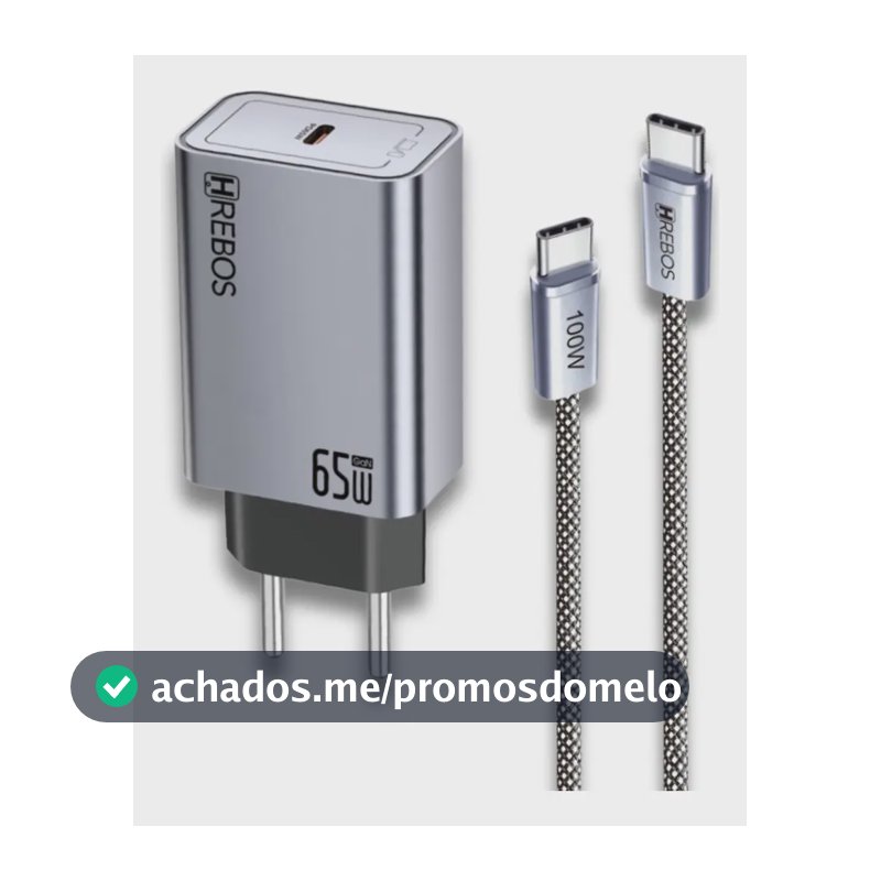 Carregador Usb-c 65w Pd Para Notebook Macbook Celular + Cabo Preto