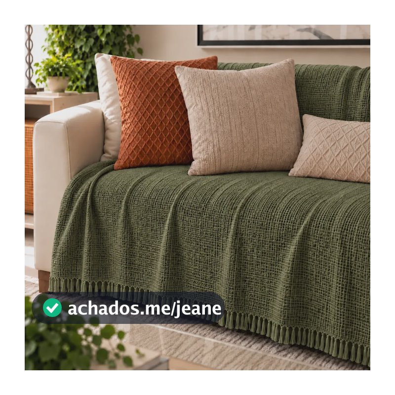 Manta Para Sofá  300 X 180 Super Grande Decorativa Luxuosa Verde Militar Liso