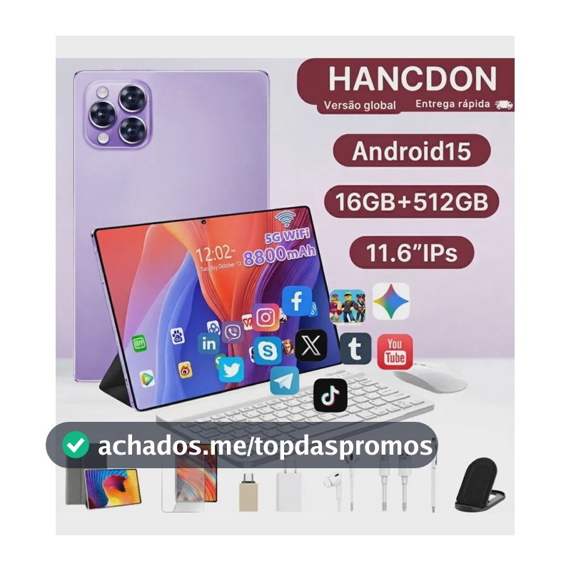 Tablet Hancdon Tab Android 15 Kit Completo com Caneta e Teclado 11.6" HD, 16GB RAM e 512GB