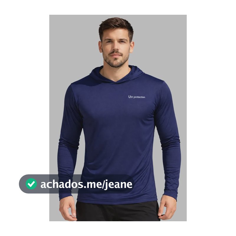 Camisa Uv Proteção Solar Masculina Com Capuz Manga Longa Marinho Liso G