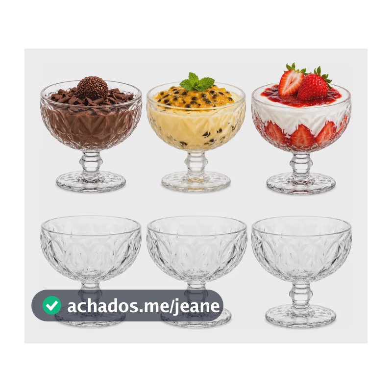 Jogo 6 Tigelas Sobremesa Diamond 270ml Elegância Luxo Taça Transparente